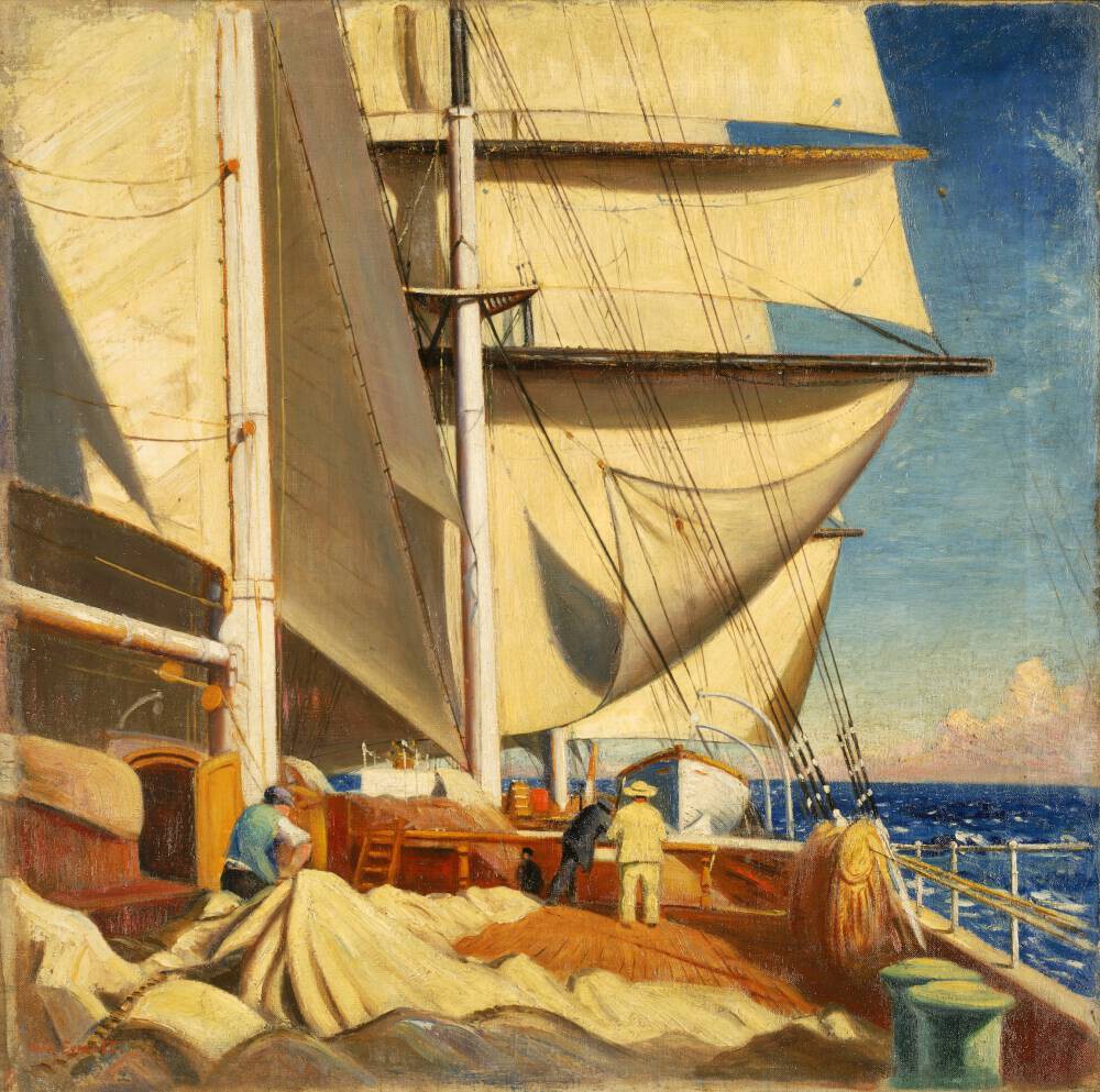 Mending Sails On The Deck Of The 'Birkdale'†