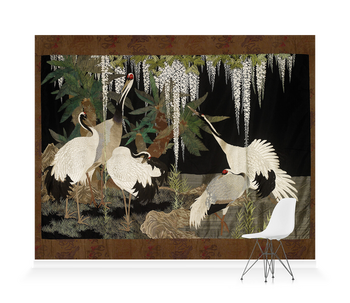 'Cranes, Cycads, and Wisteria' Wallpaper Murals
