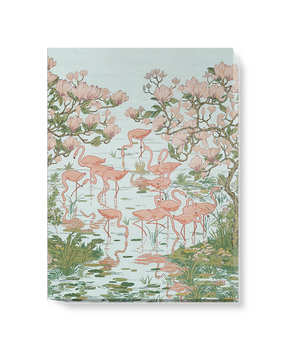 'Flamingoes and Magnolia Scenic Aqua' Canvas wall art