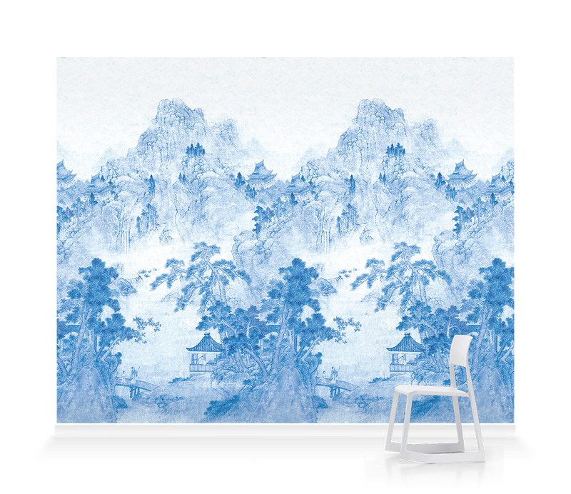 'Ming Mountain Scenic China Blue' Wallpaper murals