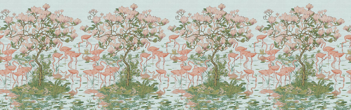 Flamingoes and Magnolia Scenic Aqua