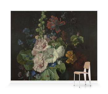 'Hollyhocks and Other Flowers in a Vase' Wallpaper Mural