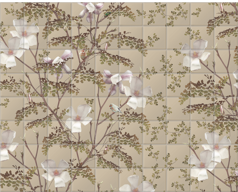 'Magnolia - Caramel' Ceramic Tile Mural | Surface View