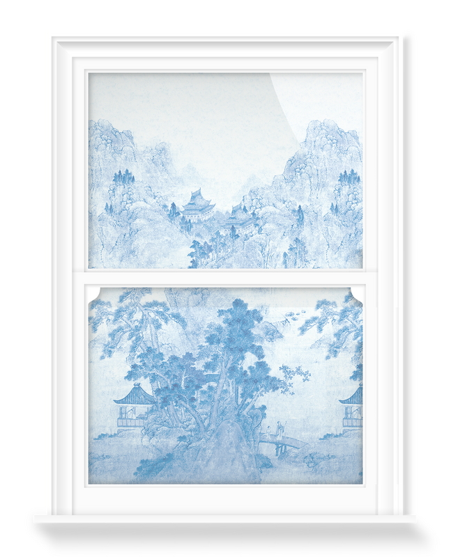 'Ming Mountain Scenic China Blue' Decorative window films